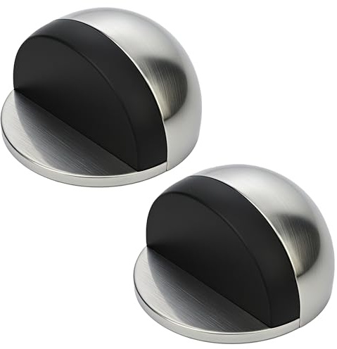 3M Self Adhesive Door Stop, 2-in-1 Installation with Tape or Screws, Floor and Wall Mounted Door Stopper with Noise Dampening Rubber, Door Stoppers for Skirtings (Silver, Pack of 2 (Half Moon))