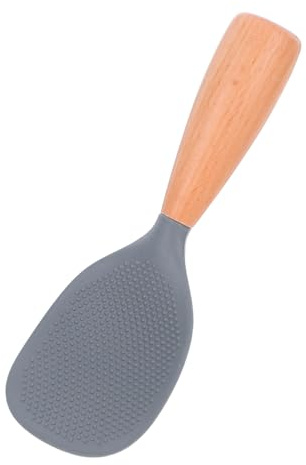 Toyvian Silicone Rice Spoon with Wooden Handle Heat Resistant Rice Cooker Spatula Non Stick Paddle Self Standing Kitchen Serving Scoop Ergonomic Anti Slip Grip for Serving