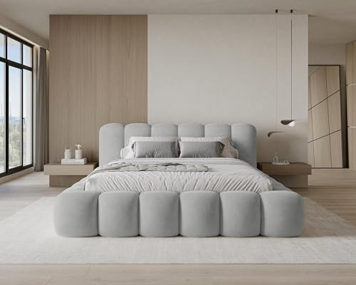 Chilly. Möbel Design Bett Stone - Polsterbett 160x200 mit Bettkasten, Lattenrost und Kopfteil -Eleganter Velluto-Samt Stoffbezug Grau