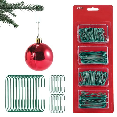 FOSDICK 300 Stück Haken für Weihnachtskugeln, 3.4cm und 6.4cm Grün Christbaumkugel Aufhänger, Klein Kugelaufhänger, Weihnachtskugel AufhäNgers für Deko-Anhänger und Weihnachtsbaumschmuck