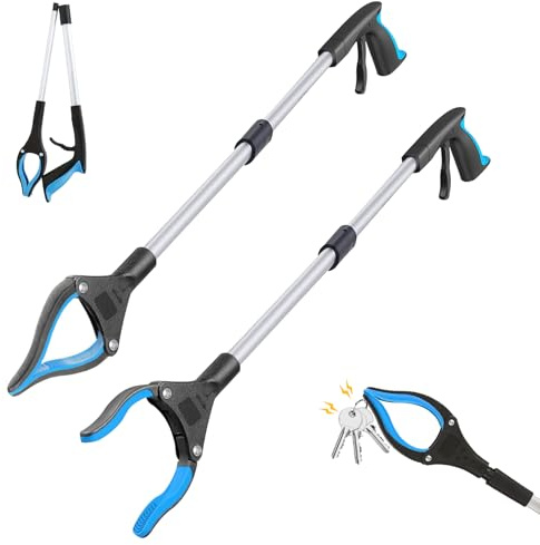 Forbabe 83cm Greifer zum Aufheben 2 Stück Greifzange für Senioren (Blau) | mit 360° Drehkopf und Magnet-Greifarm Faltbare Teleskop Greifer für Senioren und Kinder für die Müllabfuhr (Blau)