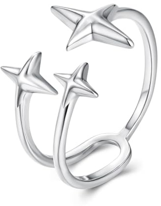 Kerraom Stern Ring Silber 925 Damen Verstellbar Silberring Schneeflocke Offener Wickelring Schmuck Adjustable Ring für Frauen Mädchen