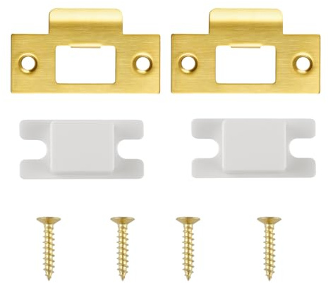 Hopzab 2Pcs Stainless Steel Door Strike Plate, 70mm x 40.3mm Latch Plate,Mortice Lock Replacement with Matching Screws and Reinforcement for Internal Doors(Gold)
