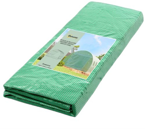 Outsunny Cubierta para invernadero de polietileno de 4 x 3 m, lona para invernadero con 8 ventanas, puerta enrollable y bordes enterrados, protección UV, para agricultura, plantas, huertos y jardín