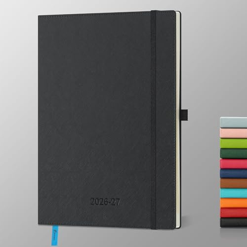IN-LUXPRO Kalender 2026 2027 Wochenplaner Horizontal PU-Hartschale | 18 Monate Terminplaner (Jul 2026 bis Dezember 2027) in A4 29x21,5CM ausgestattet Monatsregister Einstecktasche, Schwarz