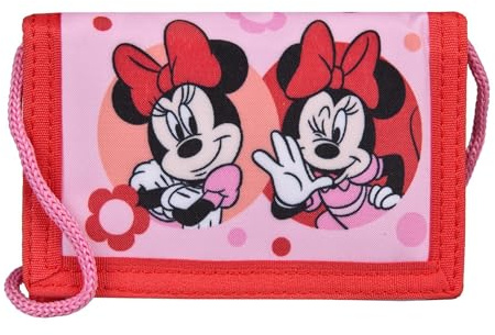 Undercover Minnie Mouse Brustbeutel für Kinder, Pink-Rot mit Blumen und Punkten, 9 x 2 x 13 cm, Geldbörse mit Kordel für Reisen