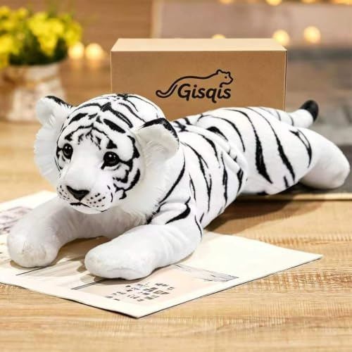 TRAVELKNOT Klein Weißer Tiger Kuscheltier 38CM, Süßes Weißer Tiger Plüsch | Niedliches weißer tiger plüschtier, realistic weich stofftier, geburtstagsgeschenk für kinder jungen mädchen, heimdekoration