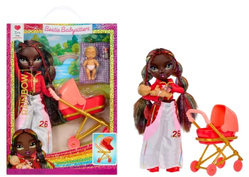 Rainbow High Junior High Bestie Babysitters – Iris Bow, 23 cm Modepuppe | Inklusive Babypuppe, Kinderwagen, abnehmbarer Wiege, Babyflasche, Kamm, Outfit und Accessoires, für Kinder, 4 bis 12 Jahre