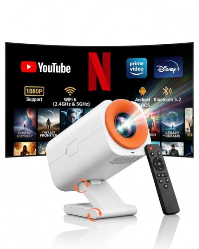 XRQ Mini Projector with Android 12, WiFi 6 & Bluetooth 5.2, 1080P Supported | Built-in Apps, Auto Keystone, Easy Focus, Portable Smart Projector for Bedroom & Outdoor Home Cinema, Phone Compatible