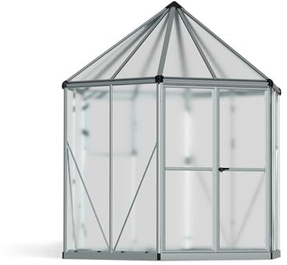 Palram - Canopia Gewächshaus Hexa, Orangerie-Stil, Aluminium, UV-beständig | Lamellenfenster und ein Rinnensystem sorgen für optimale Luftzirkulation, die Doppelstegplatten bieten Wärmedämmung.