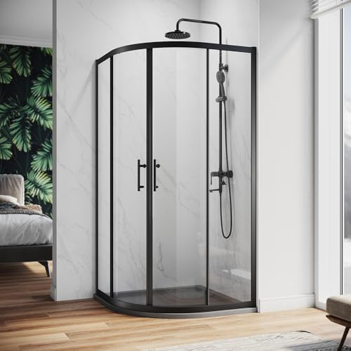 ZANOFIRA 1200 x 800 x 1850mm Black Quadrant Shower Enclosure 6mm Safety Tempered Clear Glass Corner Entry Cubicle Double Curved Sliding Glass Door Reversible for Wet Room Modern Bathroom