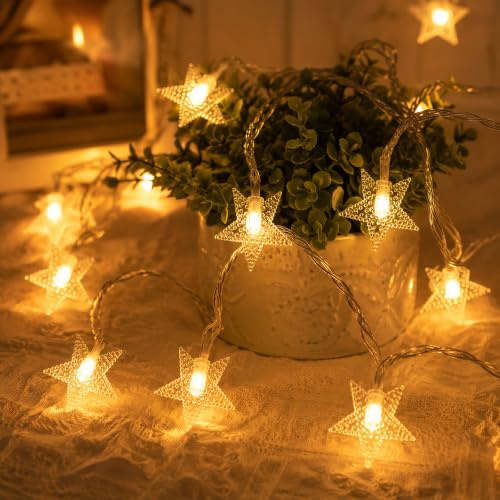 LOHAS-LED Fairy Lights Battery Operated, 5M 40 LED Star Lights | Flashing & Steady Modes, 3000K Warm White Christmas String Lights for Bedroom & Window; 3AA Required(Not Included)