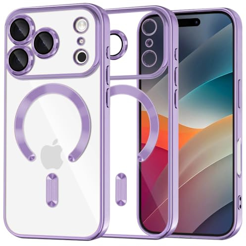 Techsuit für iPhone 17 Pro Hülle mit Kristallklarem Design, Magnetring Kompatibel, Erhöhte Kanten, Kameraschutz, Kabelloses Laden Kompatibel, Anti Kratzer, Luxury Crystal Magnetic Series, Helllila