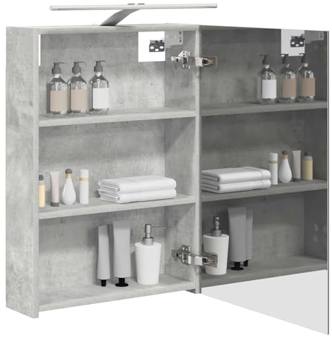 vidaXL Badezimmerspiegelschrank mit Regal Beton Grau 50 x 14,5 x 70 cm, Moderner Spiegelschrank, rechteckig, Wandregal für Badezimmer, praktische Aufbewahrung