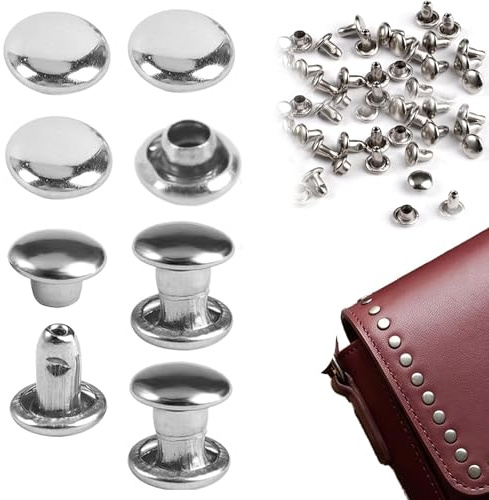 ZIOYANE Juego de 300 remaches de cuero de doble tapa, juego de remaches de acero inoxidable para manualidades, ropa, zapatos y bolsas (plata/6 mm)
