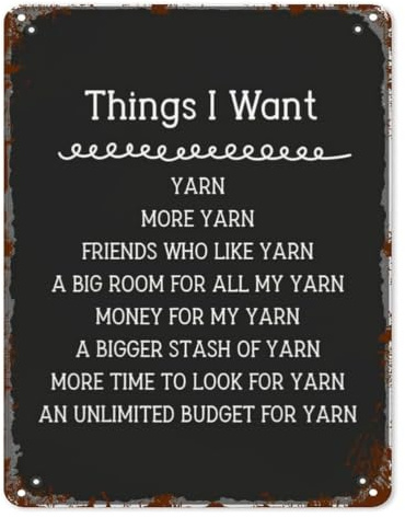 Vintage Tin Sign Yarn Lover Knit Crochet Grandma Mom Crochet Wish Inspirational Decor for Home Office Kitchen Sewing Room 8 X 12 in