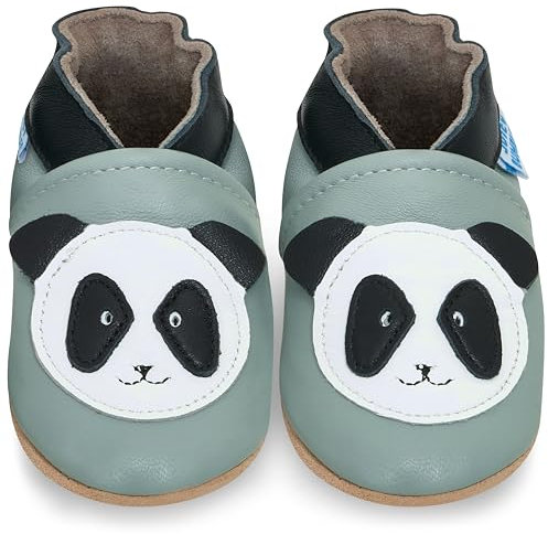 Juicy Bumbles - Weicher Leder Lauflernschuhe Krabbelschuhe Babyhausschuhe mit Wildledersohlen. Junge Mädchen Kleinkind- Gr. 12-18 Monate (Größe 22/23)- Panda