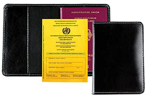 DELMON VARONE - Personalisierbare Reisepasshülle aus Premium Vintage Leder Schwarz - Schutzhülle Etui für Passport, Impfpass & Impfausweis - Reisepass Hülle Organizer für Erwachsene personalisiert