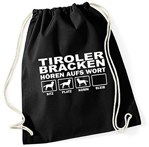 siviwonder Turnbeutel - TIROLER BRACKE Tirol Bracken Jagdhund - HÖREN AUFS WORT Baumwoll Tasche Beutel schwarz