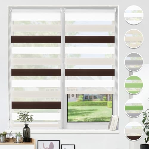 HOMEDEMO Doppelrollo Klemmfix ohne Bohren & mit Bohren, Rollos für Fenster und Tür,90x150cm(Stoffbreite 90cm,Weiss-beige-braun),Duo Rollo Klemmrollo lichtdurchlässig Fensterrollo Sichtschutz