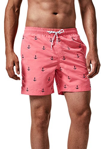 MaaMgic Pantaloncini da Bagno da Uomo Asciugatura Veloce Costume da Bagno per Surf sulla Spiaggia Multi-funzioni Allenamento casa con Fodera in Mesh, Ancora Rosa, M