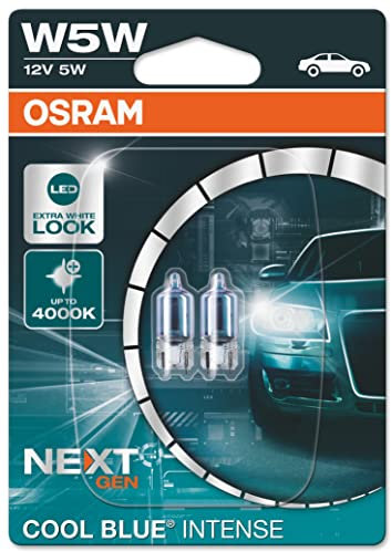OSRAM COOL BLUE INTENSE NEXT T10 12V Schlusslicht, Kennzeichen Blinker Seite, Park-Positionslicht, Nummernschildbeleuchtung, Xenon-Look, Doppelblister (2 Lampen)