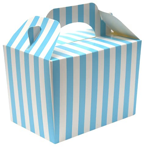 Lotus 30 x Stripe Design Children/Kids Party Boxes Carry Food Meal Fun Picnic Birthday Wedding Favour/Baby Shower Party Halloween Trick or Treat Box Loot Bag (Baby Blue)