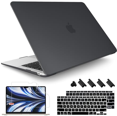 May Chen Compatible with New MacBook Air 13 inch Case 2021 2020 2019 2018 Release, Plastic Hard Shell with Keyboard Case for MacBook Air 13 inch with Retina Dispaly Fits Touch ID, Bllack