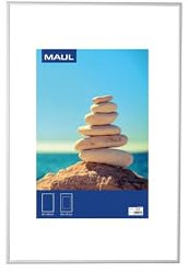 Maul Bilderrahmen MAULdesign 40x60 cm aus Aluminium | zum Hängen in Quer- und Hochformat | edler, schmaler Wechselrahmen mit Passepartouteinleger | ideal für Fotos, Collage und Bilder | Silber