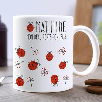 CADEAUX.COM - Mug Personnalisé En Céramique - Coccinelle/Porte-Bonheur + Message et Prénom - Résiste Au Micro-ondes Et Lave Vaisselle - Idée Cadeau Personnalisé - Cadeau Noel
