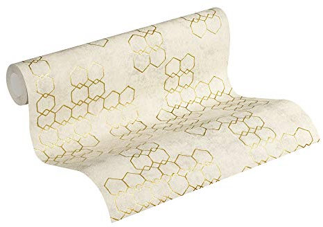Livingwalls Vliestapete New Walls Tapete Urban Grace geometrisch grafisch 10,05 m x 0,53 m creme metallic grau Made in Germany 374242 37424-2