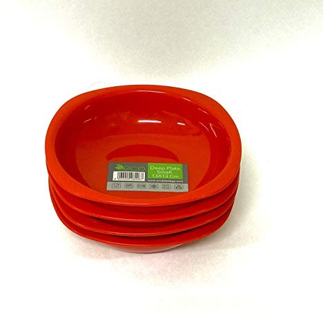 ECO 4 Pc Unbreakable Deep 13 x 13 cm Red Round Plastic Plates | Small High Edge Kids Plates | Stackable Plastic Plate Reusable for Birthdays, Picnic, BBQ & Parties (Red, Small)