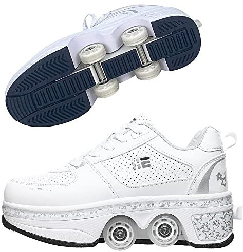 Unisex-Kinder Skateboard Schuhe Kinderschuhe Mit Rollen Skate Shoes Rollen Schuhe Sportschuhe Laufschuhe Sneakers Mit Rollen Kinder Jungen Mädchen (White, 38)