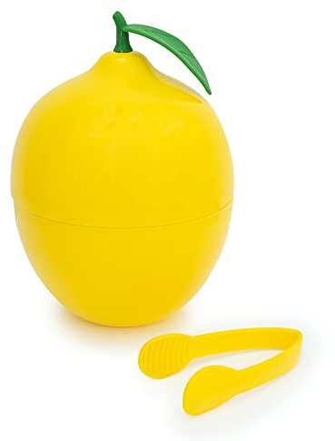 CÉCOA • Seau à Glaçons Citron • 750ml • Double Paroi Hermétique • Avec Couvercle + Pince • Seau à Glace Design Fruit • Apéritif, Cocktails, Mojitos, Fêtes, Soirées • Compact, Original, Isotherme