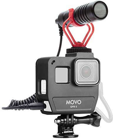 Movo GPR-5 GoPro Case with Microphone for Camera - for GoPro Hero 5, 6, 7 - Includes VXR10 Microphone for iPhone, Android, Camera - Shoe Mount for Shotgun Mic - GoPro Mic Adapter Not Included