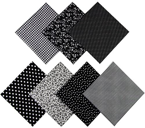 Jukway 7 Stück Baumwollstoff 50 x 50 cm Quadrate Patchwork Stoffe zum Nähen Quilten DIY Dekoration Basteln Handwerken, Reine Baumwolle Stoff Bedruckte Verschiedene Muster Stoffpakete (Schwarz)