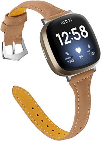 Gimart UK Lederarmband kompatibel für Fitbit Versa 3/Fit bit Sense, Damen Herren Slim Echtes Leder Sport Band Ersatz Uhrenarmband Armband für Versa 3 Fitness Smart Watch Klein Groß (Kaffee)
