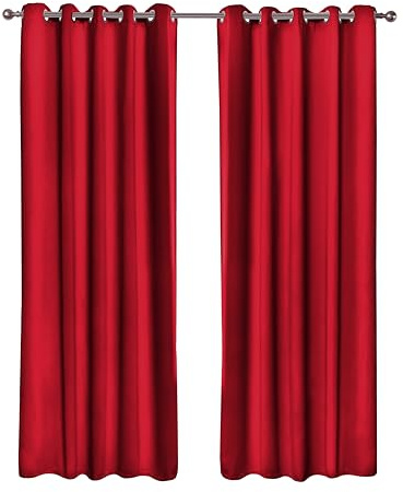 Emma Barclay Cali Curtains - Soft Plain Eyelet & Pencil Pleat Curtain Pair for Bedroom & Living Room (Red, W 66 x L 90 (2 Panels), Eyelet)