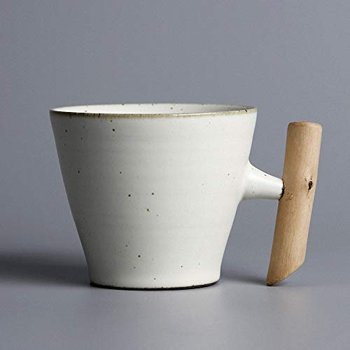 THUMBGEEK Tasse à café japonaise vintage en céramique avec poignée en bois pour la maison et le bureau Blanc-D