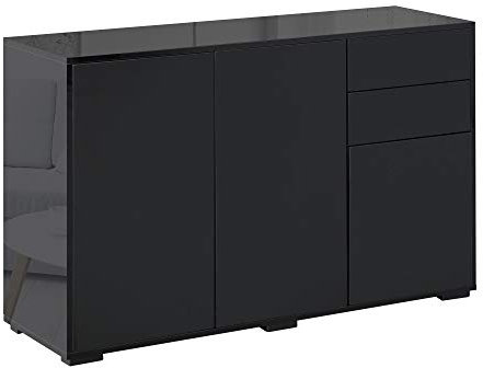 HOMCOM High Gloss Frame Sideboard, Side Cabinet, Push-Open Design with 2 Drawer for Living Room, Bedroom, Black