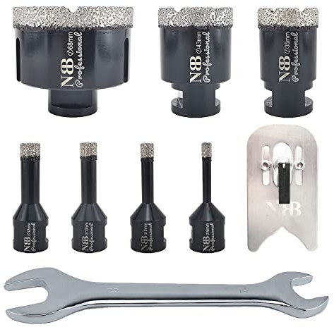 NBB Punta a tazza diamantata con M14, per foratura professionale a secco o ad umido su ceramica,piastrelle,granito,marmo,veloce, per smerigliatrice angolare (PRO 6/8/10/12/35/43/68mm +Chiave +Guida)