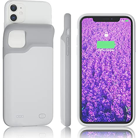 HUOBAO Coque Batterie pour iPhone 11, [5000 mAh] Coque de Chargement pour iPhone, étui de Protection Portable, Batterie Rechargeable pour iPhone 11 (6,1) (Blanc)