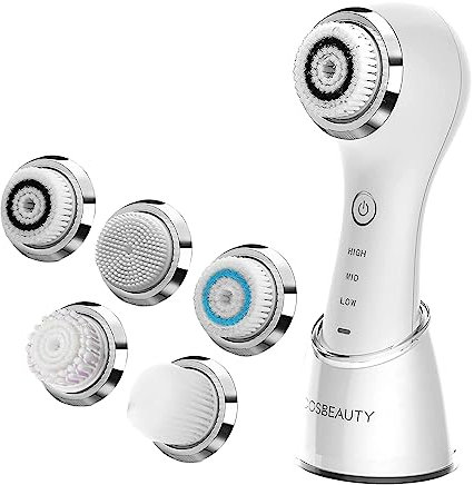 COSBEAUTY Spazzola Pulizia Viso Ultrasuoni, Skincare Professionale, Impermeabile, Ricaricabile Wireless, Elegante, Morbido, 3 Testine per Tutte le Pelli