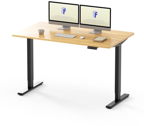 FlexiSpot Höhenverstellbarer Schreibtisch mit 2 Motoren & 25MM einteiliger Tischplatte,ergonomischer Bürotisch - 140 x 80 cm Ahorn, schwarzes Gestell
