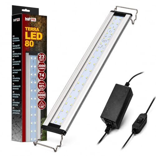 Happet TerraLED Terrarium Beleuchtung 23W 3000 lm 8000K, LED Terrarienlampe für Reptilien & Vivarien, Pflanzenlicht, Aufsatzleuchte, Tageslichtlampe, LED Lichtleiste für 76–99 cm Terrarien