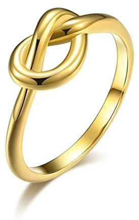 Hoisy Zierliche Ringe Damen, Modeschmuck Ring Gold WasserfestKnoten Gold Größe 45 Eheringe Antragsring für Frauen