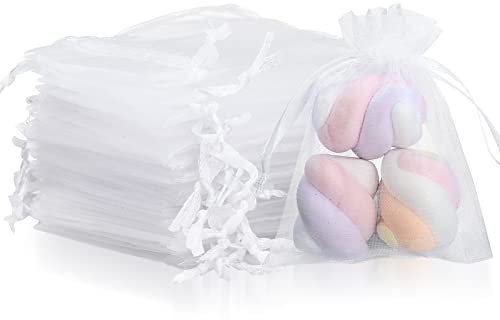 Ucouper 100 Stück Organzabeutel 7 x 9 cm Organzasäckchen mit Kordelzug für Hochzeit Geschenk Schmuck Lavendeln (Weiß)