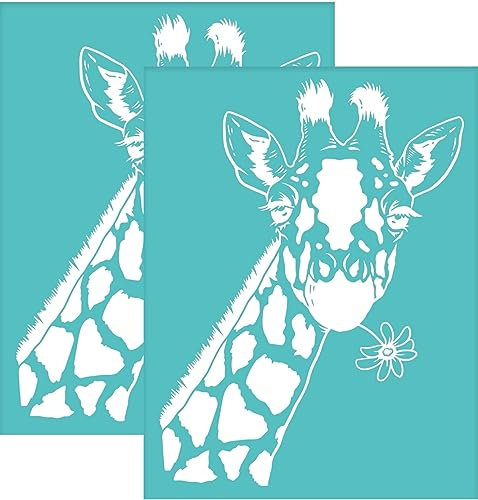 OLYCRAFT 2 Stück selbstklebende Siebdruck Schablonen Giraffenmuster wiederverwendbare Siebdruck Schablonen waschbare Mesh Transfer Schablonen zum Bedrucken von Holz T Shirts Taschen - 28x22cm