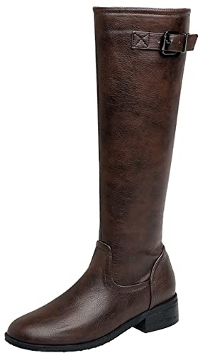 Lroey Reoly Stivali da Donna a Metà Polpaccio con Tacco a Blocco, Stivali da Equitazione Tacco Medio Punta Rotonda Boots Semplici Zip, Numero 32-46
