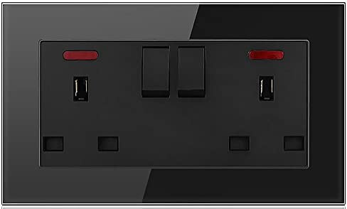 Panneau en verre trempé avec prise murale et interrupteur USB standard Noir